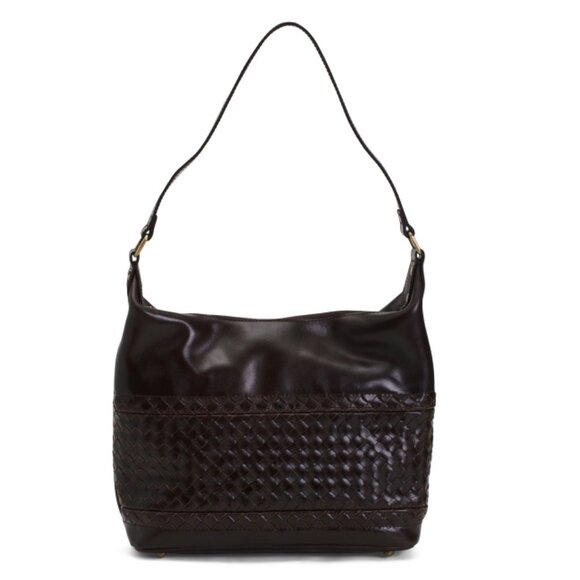 PATRICIA NASH Chocolate Leather Winnett Woven Hobo